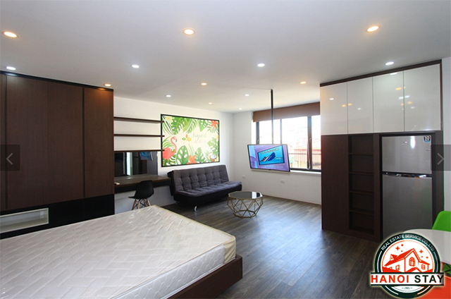 Cho thuê căn hộ dịch vụ mới 1 phòng ngủ gần công viên nước Tây Hồ, ban công lớn 6