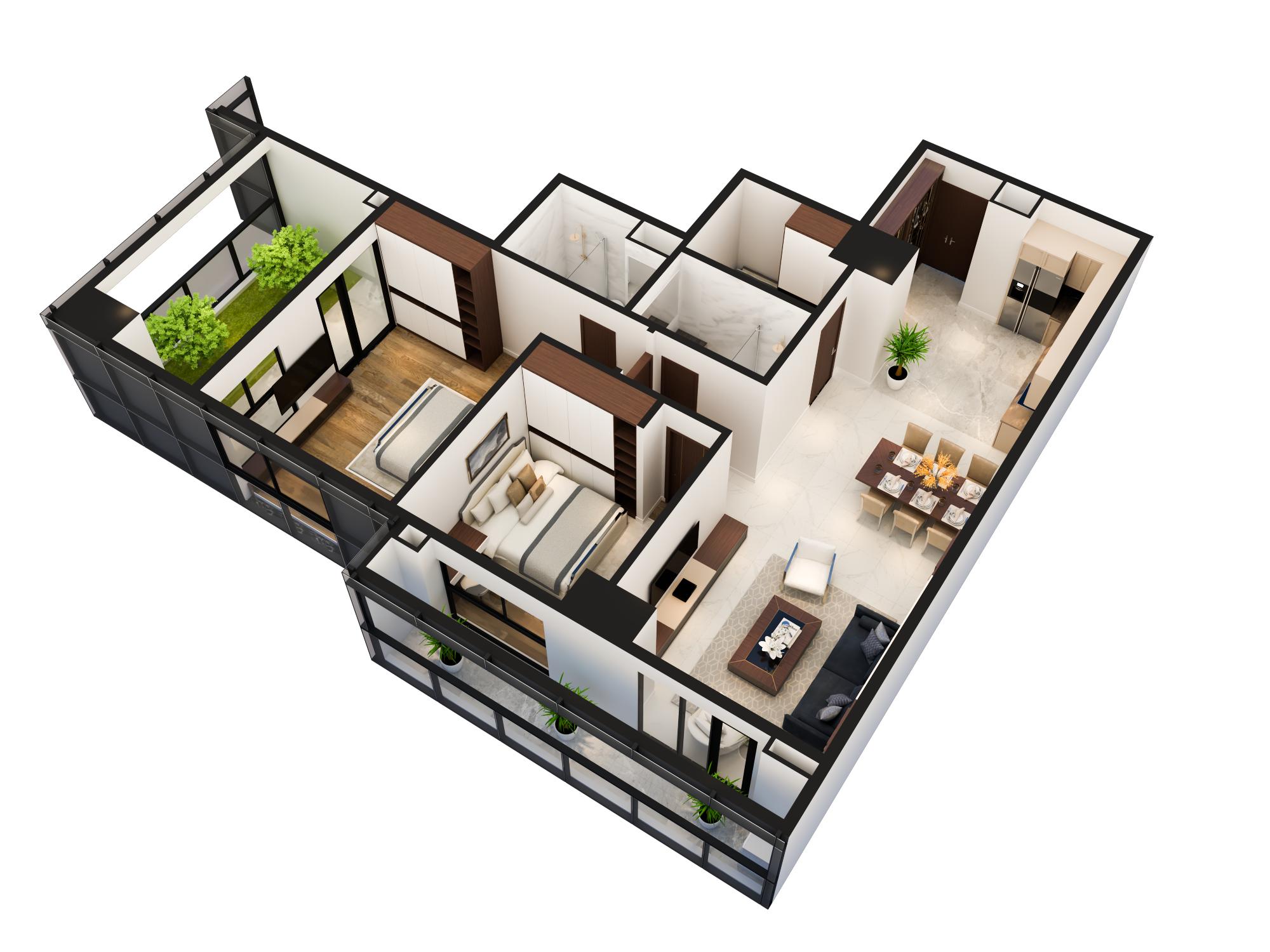 Căn hộ 2 và 3 phòng ngủ tại Sunshine Center 16 Phạm Hùng cho thuê full nội thất cao cấp 1