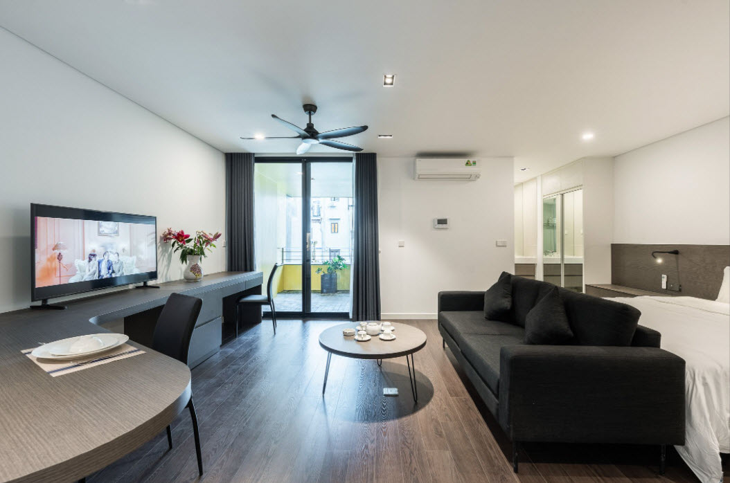 Cho thuê căn hộ Studio Cấp tại Ba Đình, mảng màu trầm kết hợp hài hòa với bố cục